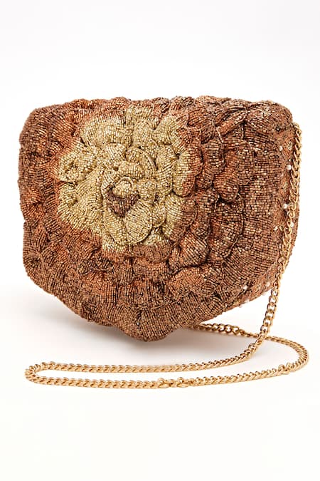 Shop_Doux Amour_Brown Japanese Bugle Beads Coco Hand Embroidered Sling _Online_at_Aza_Fashions