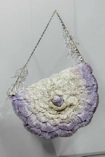 Buy Doux Amour Purple Beads Coco Floral Bloom Hand Embroidered Sling at Aza Fashions Buy_Doux Amour_Purple Beads Coco Floral Bloom Hand Embroidered Sling _at_Aza_Fashions