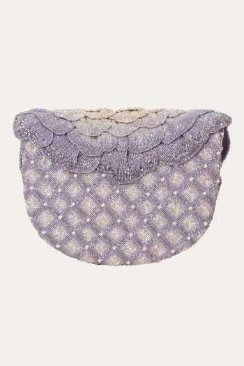 Shop Doux Amour Purple Beads Coco Floral Bloom Hand Embroidered Sling at Aza Fashions Shop_Doux Amour_Purple Beads Coco Floral Bloom Hand Embroidered Sling _at_Aza_Fashions