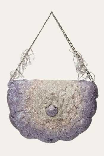 Doux Amour Purple Beads Coco Floral Bloom Hand Embroidered Sling Online at Aza Fashions Doux Amour_Purple Beads Coco Floral Bloom Hand Embroidered Sling _Online_at_Aza_Fashions