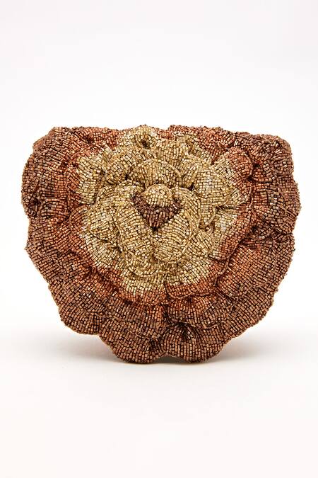 Doux Amour Brown Beads Coco Mini Floral Hand Embroidered Sling Online at Aza Fashions Doux Amour_Brown Beads Coco Mini Floral Hand Embroidered Sling _Online_at_Aza_Fashions