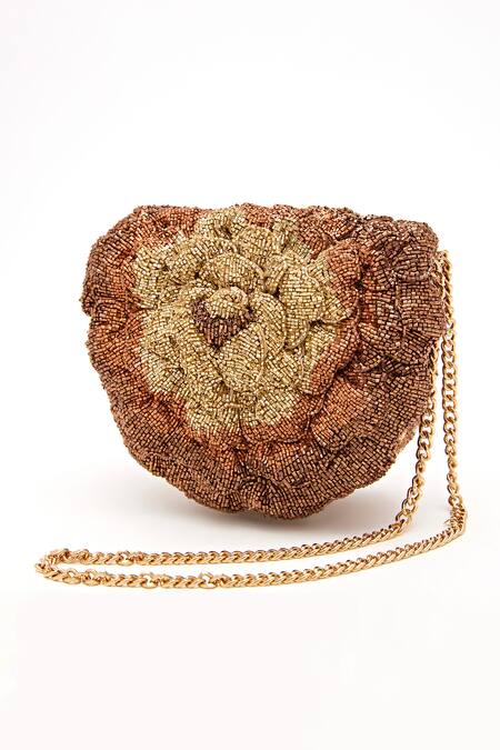 Shop Doux Amour Brown Beads Coco Mini Floral Hand Embroidered Sling Online at Aza Fashions Shop_Doux Amour_Brown Beads Coco Mini Floral Hand Embroidered Sling _Online_at_Aza_Fashions