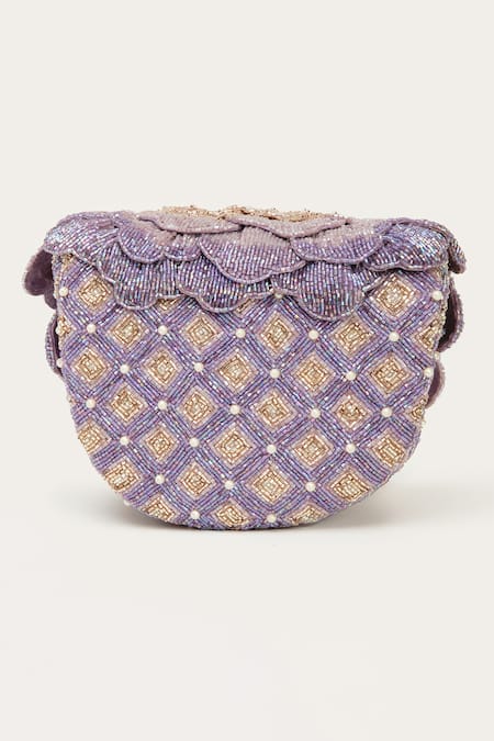 Shop Doux Amour Purple Beads Floral Bugle Hand Embroidered Bag at Aza Fashions Shop_Doux Amour_Purple Beads Floral Bugle Hand Embroidered Bag _at_Aza_Fashions