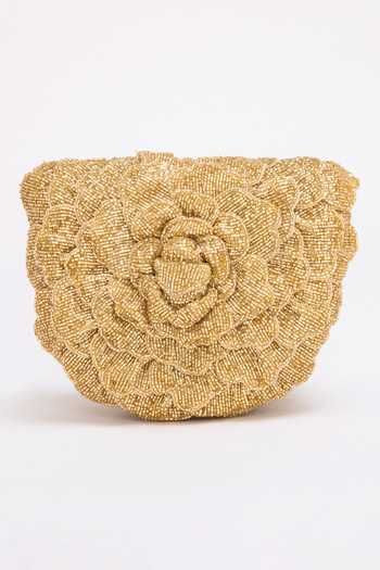 Doux Amour_Gold Beads Flower Bugle Hand Embroidered Bag _Online_at_Aza_Fashions