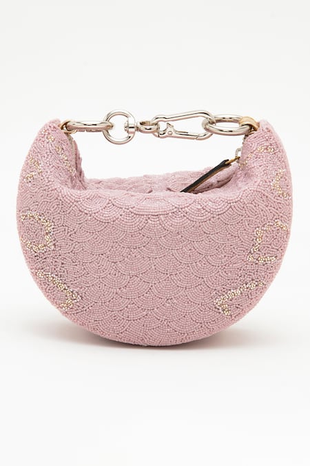 Shop_Doux Amour_Purple Beads Cosmos Grab Hand Embroidered Bag _at_Aza_Fashions