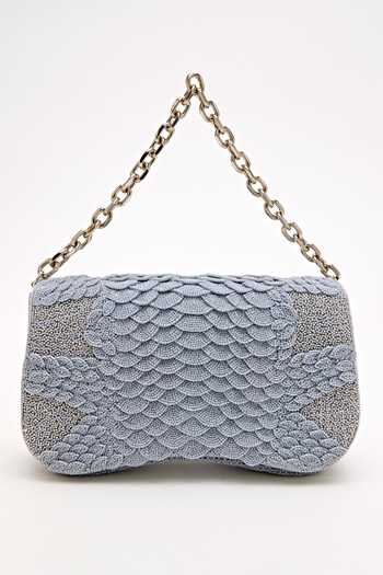 Buy_Doux Amour_Grey Beads Medusa Hand Embroidered Bag _Online_at_Aza_Fashions