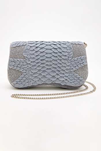Shop_Doux Amour_Grey Beads Medusa Hand Embroidered Bag _Online_at_Aza_Fashions