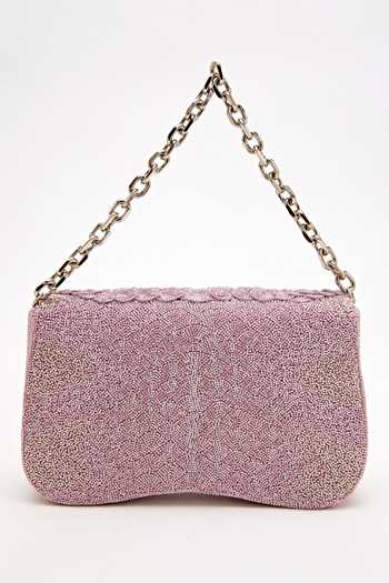 Shop Doux Amour Purple Beads Medusa Scallop Hand Embroidered Bag at Aza Fashions Shop_Doux Amour_Purple Beads Medusa Scallop Hand Embroidered Bag _at_Aza_Fashions