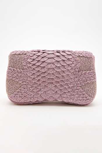 Doux Amour Purple Beads Medusa Scallop Hand Embroidered Bag Online at Aza Fashions Doux Amour_Purple Beads Medusa Scallop Hand Embroidered Bag _Online_at_Aza_Fashions