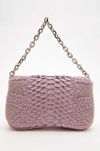 Buy Doux Amour Purple Beads Medusa Scallop Hand Embroidered Bag Online at Aza Fashions Buy_Doux Amour_Purple Beads Medusa Scallop Hand Embroidered Bag _Online_at_Aza_Fashions