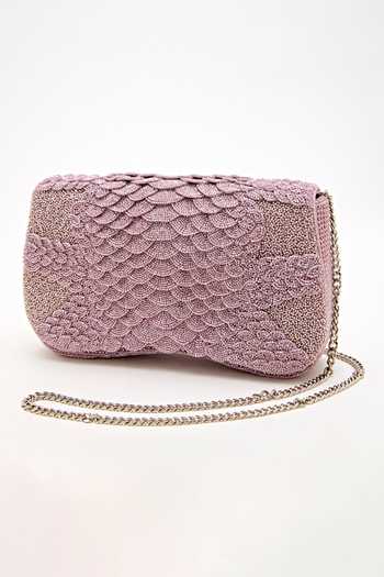 Shop Doux Amour Purple Beads Medusa Scallop Hand Embroidered Bag Online at Aza Fashions Shop_Doux Amour_Purple Beads Medusa Scallop Hand Embroidered Bag _Online_at_Aza_Fashions