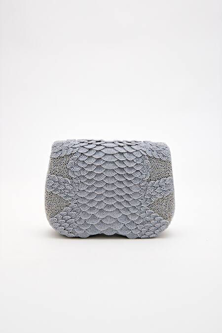 Buy_Doux Amour_Grey Beads Medusa Mini Hand Embroidered Bag _Online_at_Aza_Fashions