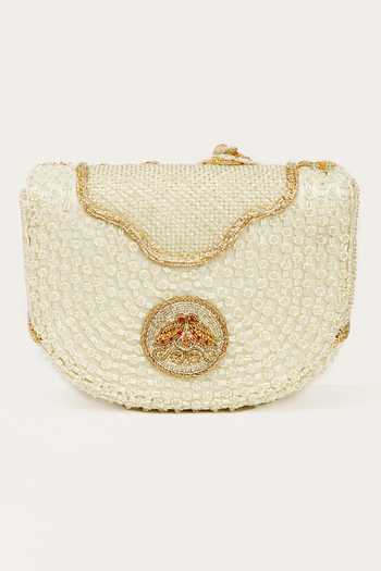 Shop Doux Amour Ivory Embellished Callie Crystal Sling Bag at Aza Fashions Shop_Doux Amour_Ivory Embellished Callie Crystal Sling Bag _at_Aza_Fashions