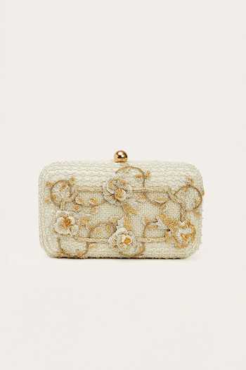 Doux Amour_Ivory Embellished Mie Box Bead Clutch _Online_at_Aza_Fashions
