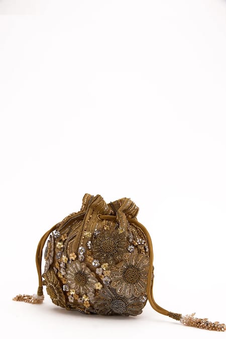 Buy Doux Amour Gold Beads, Applique Emma Blossom Potli Online at Aza Fashions Buy_Doux Amour_Gold Beads, Applique Emma Blossom Potli _Online_at_Aza_Fashions