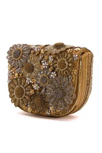 Buy Doux Amour Gold Embellished Fiona Blossom Applique Mini Bag Online at Aza Fashions Buy_Doux Amour_Gold Embellished Fiona Blossom Applique Mini Bag _Online_at_Aza_Fashions