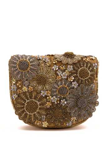 Shop Doux Amour Gold Embellished Fiona Blossom Applique Mini Bag Online at Aza Fashions Shop_Doux Amour_Gold Embellished Fiona Blossom Applique Mini Bag _Online_at_Aza_Fashions