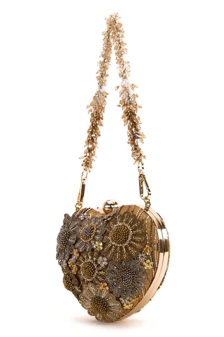 Buy_Doux Amour_Gold Embellished Zoe Applique Bead Heart Bag _Online_at_Aza_Fashions