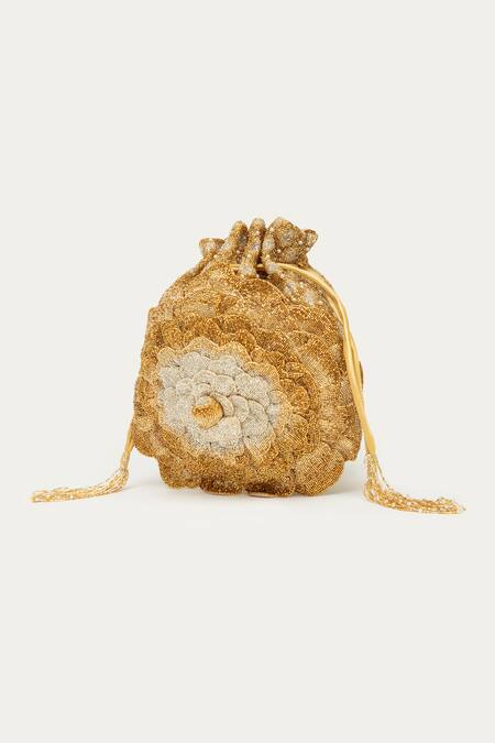 Doux Amour Gold Embellished Bella Ombre Applique Potli Online at Aza Fashions Doux Amour_Gold Embellished Bella Ombre Applique Potli _Online_at_Aza_Fashions