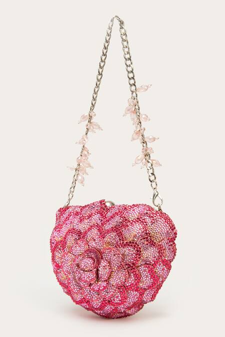 Doux Amour_Pink Embellished Isa Crystal Heart Bag _Online_at_Aza_Fashions