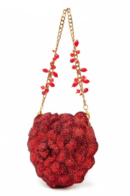 Doux Amour_Red Beads, Applique Isa Embellished Heart Bag _Online_at_Aza_Fashions