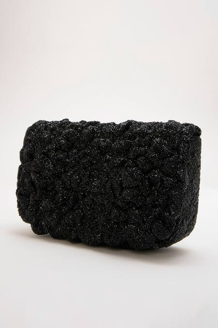 Buy_Doux Amour_Black Embellished Coco Double Rose Bag _Online_at_Aza_Fashions