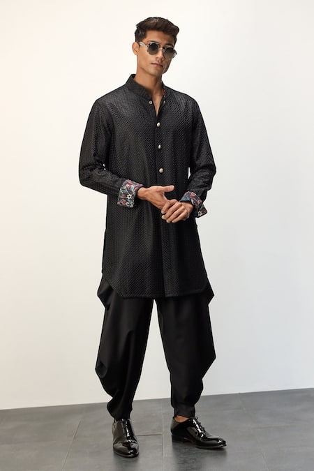 Arjan Dugal Embroidered Short Kurta & Dhoti Pant Set 