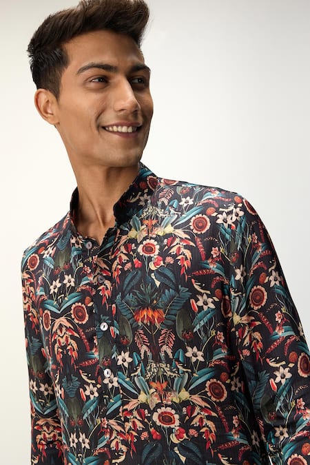 Buy Arjan Dugal Blue Modal Printed Floral Botanical Kurta And Dhoti Pant Set Online at Aza Fashions Buy_Arjan Dugal_Blue Modal Printed Floral Botanical Kurta And Dhoti Pant Set _Online_at_Aza_Fashions