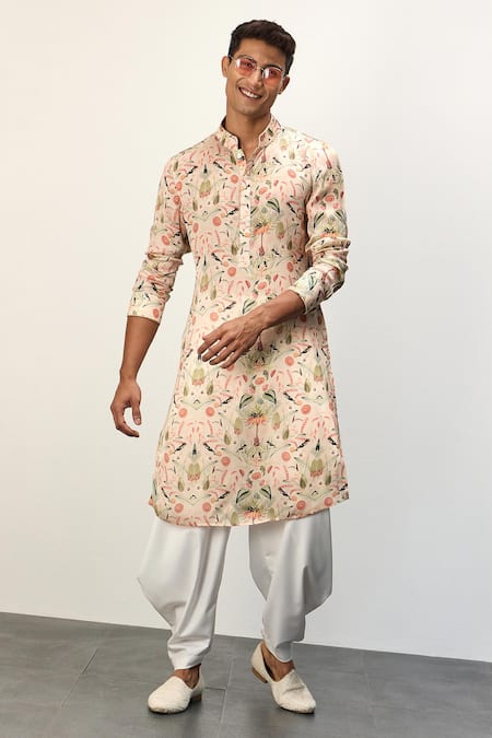 Arjan Dugal Botanical Pattern Kurta & Dhoti Pant Set 