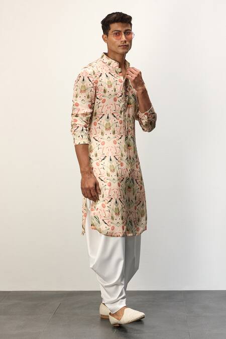 Arjan Dugal Peach Modal Printed Floral Botanical Pattern Kurta And Dhoti Pant Set Online at Aza Fashions Arjan Dugal_Peach Modal Printed Floral Botanical Pattern Kurta And Dhoti Pant Set _Online_at_Aza_Fashions