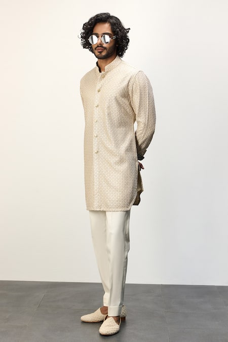 Arjan Dugal Embroidered Short Kurta & Pant Set 