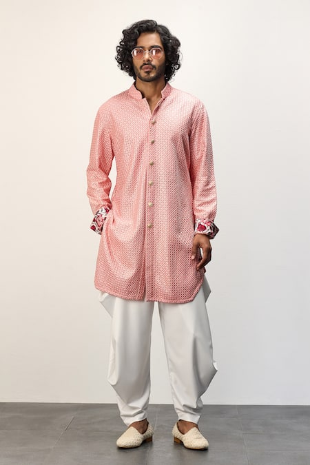 Arjan Dugal Floral Print Short Kurta & Dhoti Pant Set 