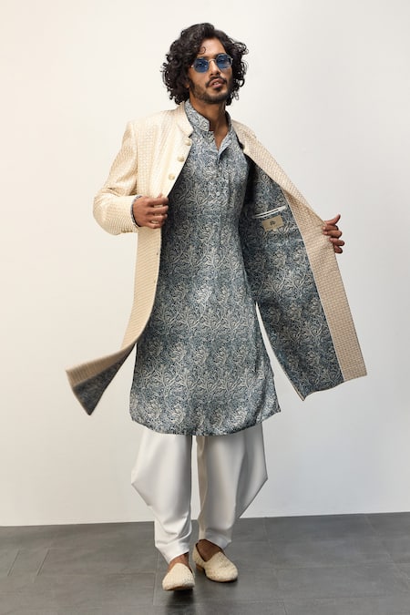 Arjan Dugal Thread Work Achkan Jacket With Dhoti Pant Set 