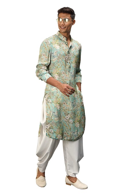Buy Arjan Dugal Blue Modal, Terrycloth Printed Kurta And Dhoti Pant Set Online at Aza Fashions Buy_Arjan Dugal_Blue Modal, Terrycloth Printed Kurta And Dhoti Pant Set _Online_at_Aza_Fashions