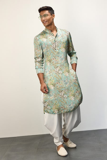 Arjan Dugal Blue Modal, Terrycloth Printed Kurta And Dhoti Pant Set at Aza Fashions Arjan Dugal_Blue Modal, Terrycloth Printed Kurta And Dhoti Pant Set _at_Aza_Fashions