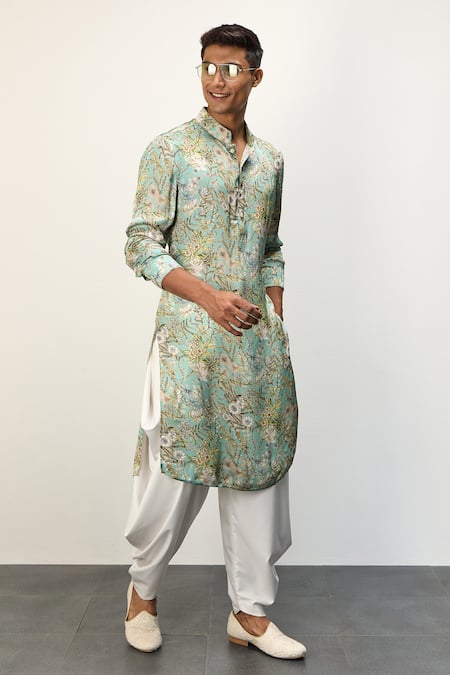 Shop Arjan Dugal Blue Modal, Terrycloth Printed Kurta And Dhoti Pant Set at Aza Fashions Shop_Arjan Dugal_Blue Modal, Terrycloth Printed Kurta And Dhoti Pant Set _at_Aza_Fashions