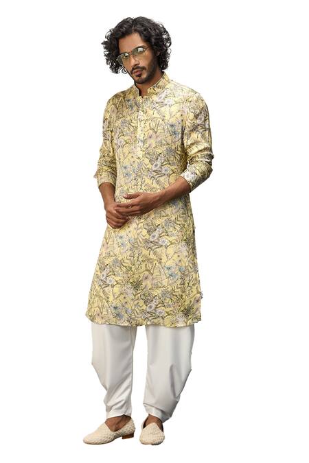 Buy Arjan Dugal Yellow Modal Printed Floral Kurta And Dhoti Pant Set Online at Aza Fashions Buy_Arjan Dugal_Yellow Modal Printed Floral Kurta And Dhoti Pant Set _Online_at_Aza_Fashions