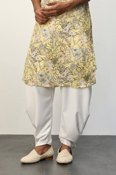 Shop Arjan Dugal Yellow Modal Printed Floral Kurta And Dhoti Pant Set Online at Aza Fashions Shop_Arjan Dugal_Yellow Modal Printed Floral Kurta And Dhoti Pant Set _Online_at_Aza_Fashions