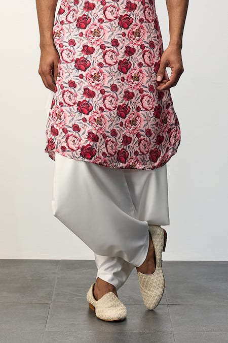 Buy_Arjan Dugal_Pink Modal Printed Floral Peony Kurta And Dhoti Pant Set _Online_at_Aza_Fashions