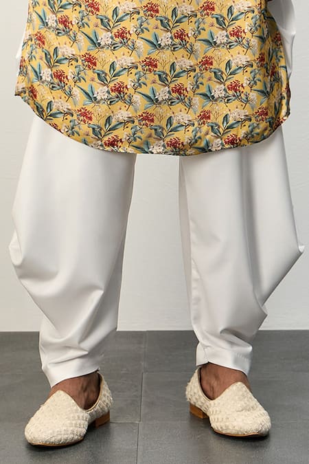 Arjan Dugal_Yellow Modal, Terrycloth Printed Kurta And Dhoti Pant Set _Online_at_Aza_Fashions