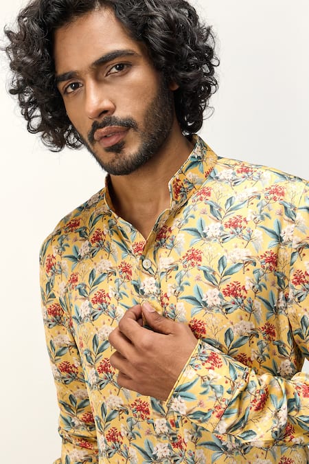 Buy_Arjan Dugal_Yellow Modal, Terrycloth Printed Kurta And Dhoti Pant Set 