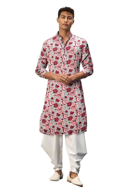 Buy Arjan Dugal Blue Modal, Terrycloth Peony Print Kurta And Pant Set Online at Aza Fashions Buy_Arjan Dugal_Blue Modal, Terrycloth Peony Print Kurta And Pant Set _Online_at_Aza_Fashions