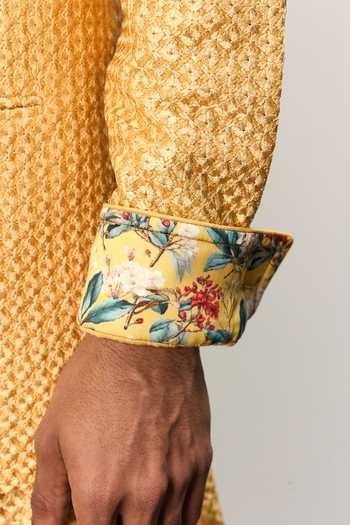 Shop_Arjan Dugal_Yellow Chanderi Silk Embroidery Thread Bundi _Online_at_Aza_Fashions