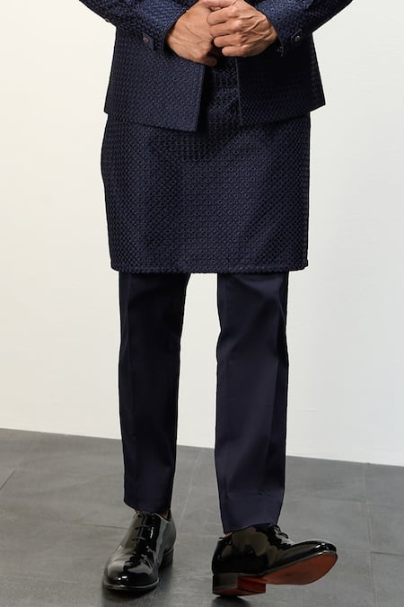 Buy Arjan Dugal Blue Chanderi Silk, Cotton Satin Embroidery Nehru Jacket Set With Kurta Online at Aza Fashions Buy_Arjan Dugal_Blue Chanderi Silk, Cotton Satin Embroidery Nehru Jacket Set With Kurta _Online_at_Aza_Fashions