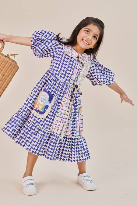 Buy_Little Shiro_Blue Cotton Satin Giselle Toy Print Dress_Online_at_Aza_Fashions