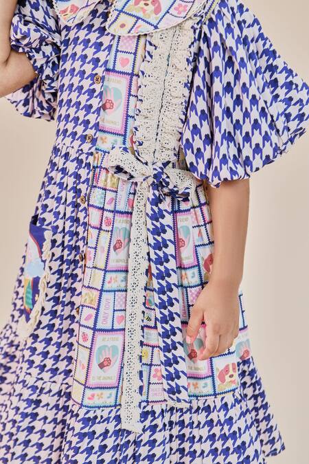 Buy_Little Shiro_Blue Cotton Satin Giselle Toy Print Dress