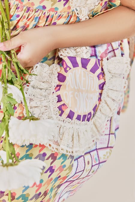 Buy Little Shiro Purple Cotton Satin Lace Audrey Checkered Print Dress Online at Aza Fashions Buy_Little Shiro_Purple Cotton Satin Lace Audrey Checkered Print Dress_Online_at_Aza_Fashions