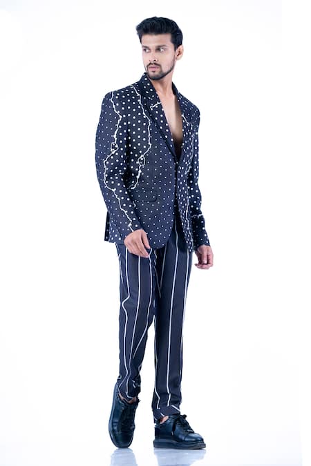 YAJY by Aditya Jain Dot Embossed Printed Jacket With Trouser 