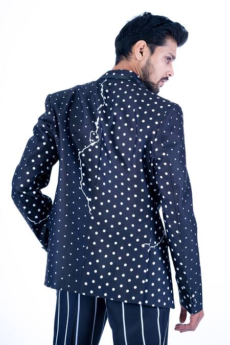 Shop Yajy By Aditya Jain Black Silk, Cotton Embroidery Dot Embossed Printed Jacket With Trouser at Aza Fashions Shop_Yajy By Aditya Jain_Black Silk, Cotton Embroidery Dot Embossed Printed Jacket With Trouser _at_Aza_Fashions