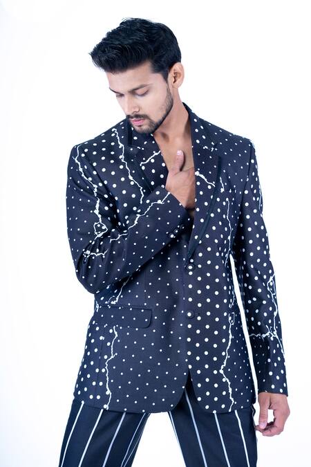 Buy Yajy By Aditya Jain Black Silk, Cotton Embroidery Dot Embossed Printed Jacket With Trouser Online at Aza Fashions Buy_Yajy By Aditya Jain_Black Silk, Cotton Embroidery Dot Embossed Printed Jacket With Trouser _Online_at_Aza_Fashions